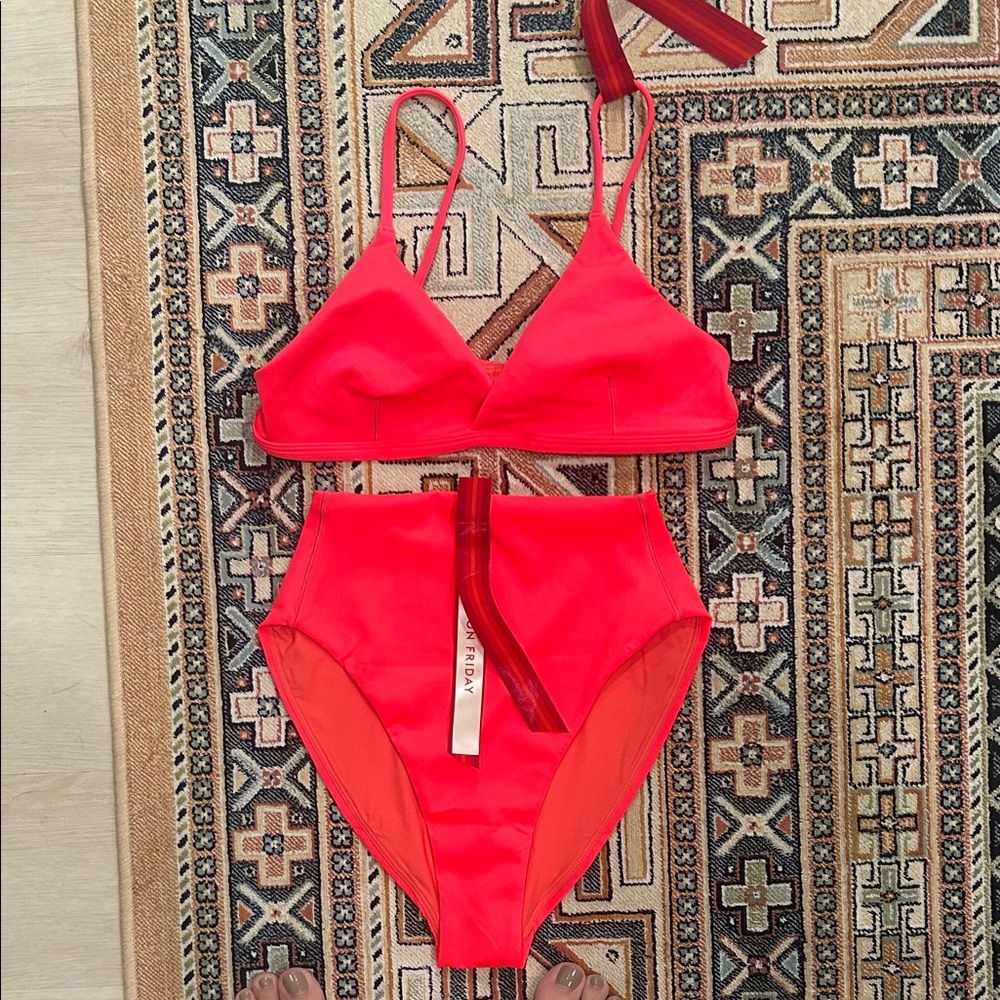 Left On Friday Neon Red size Small bottoms and medium top